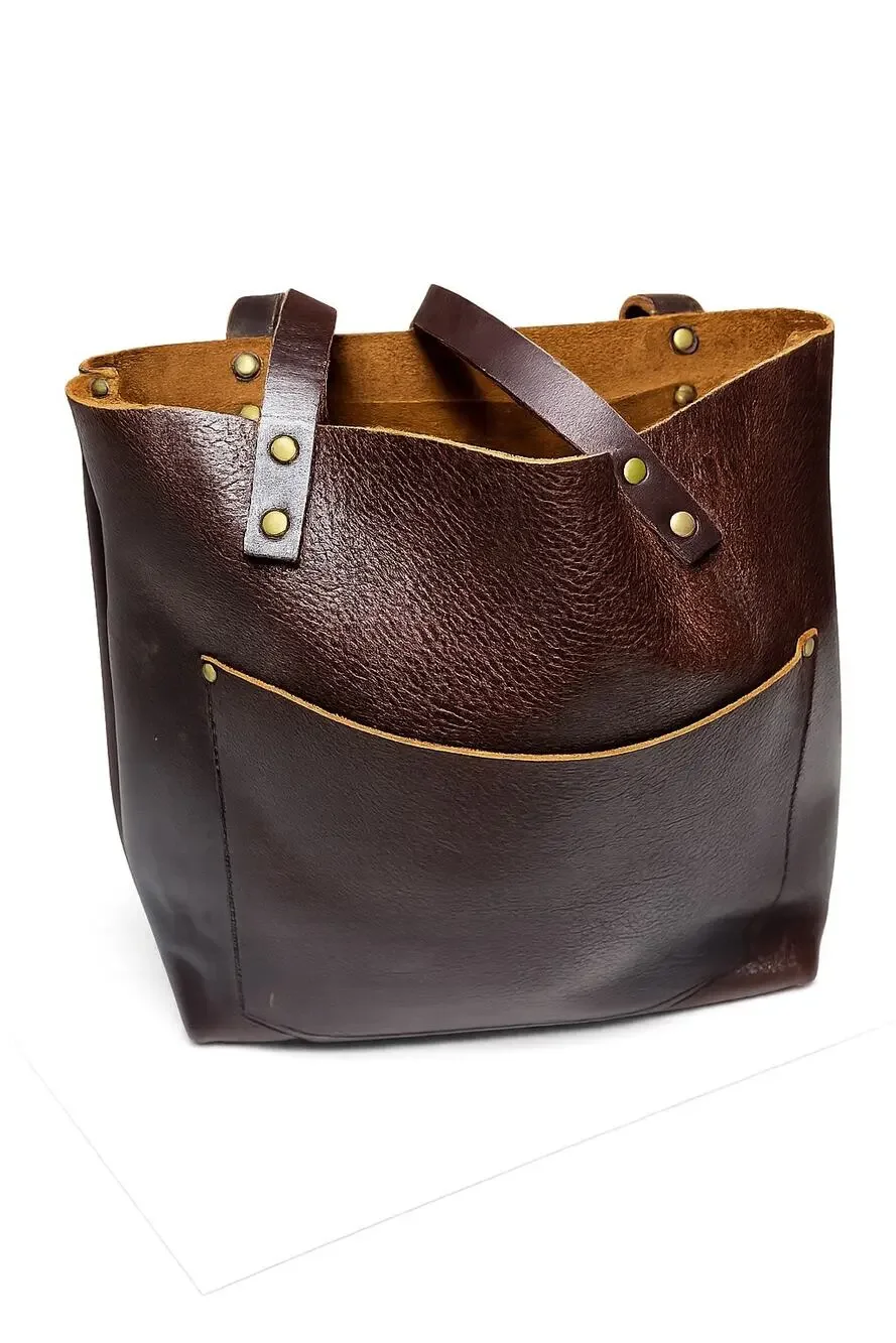 Portland Leather Tote 12 Inch Height Bag Purse Hand Made - Picture 1 of 9